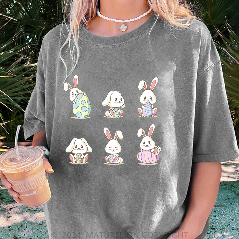 Maturelion Liebe Ostern Hasen Damen Gewaschene Vintage T-Shirt