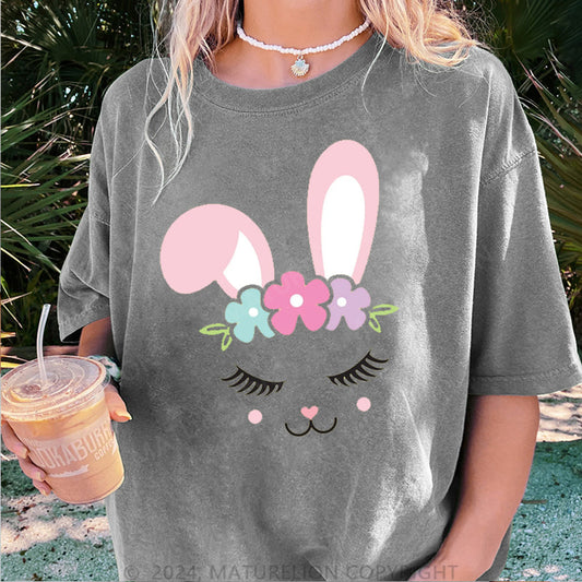 Maturelion Osterhase und Blumen Damen Gewaschene Vintage T-Shirt