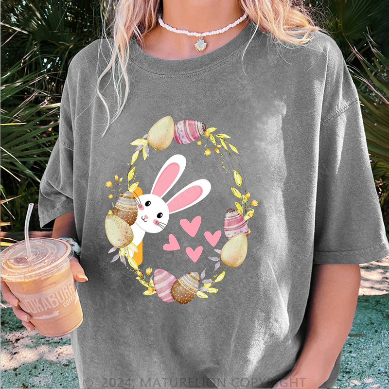 Maturelion Süße Hase und Eier Damen Gewaschene Vintage T-Shirt