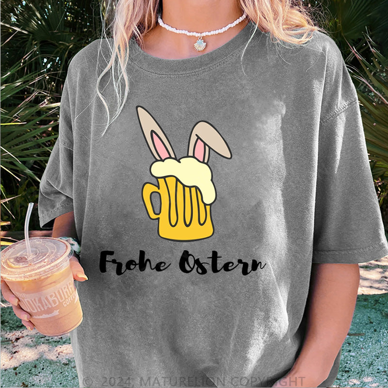 Maturelion Frohe Ostern Damen Gewaschene Vintage T-Shirt
