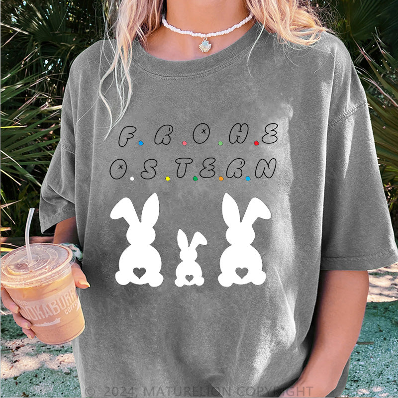 Maturelion Frohe Ostern Hasen Damen Gewaschene Vintage T-Shirt