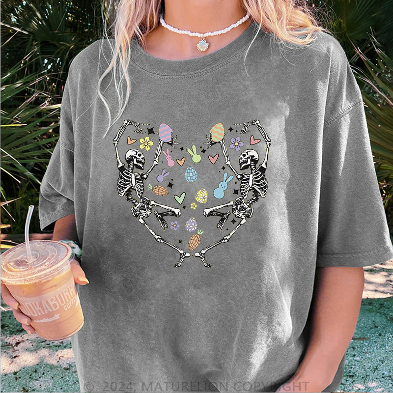 Maturelion Skelett tanzt und Frohe Ostern Damen Gewaschene Vintage T-Shirt