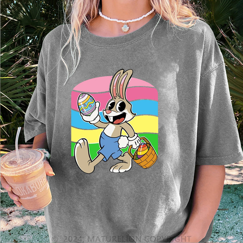 Maturelion Ostern Hase Ei Damen Gewaschene Vintage T-Shirt