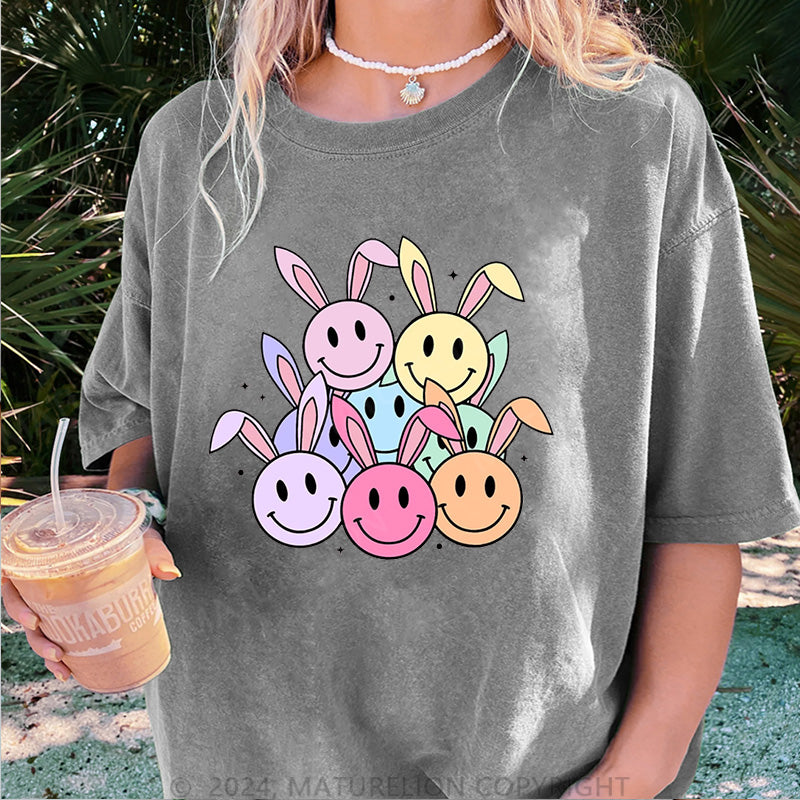 Maturelion Bunt Osterhasen Damen Gewaschene Vintage T-Shirt