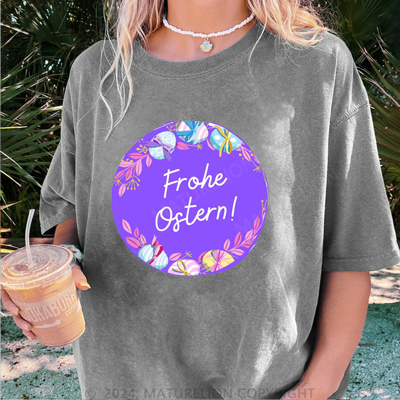 Maturelion Frohe Ostern Damen Gewaschene Vintage T-Shirt