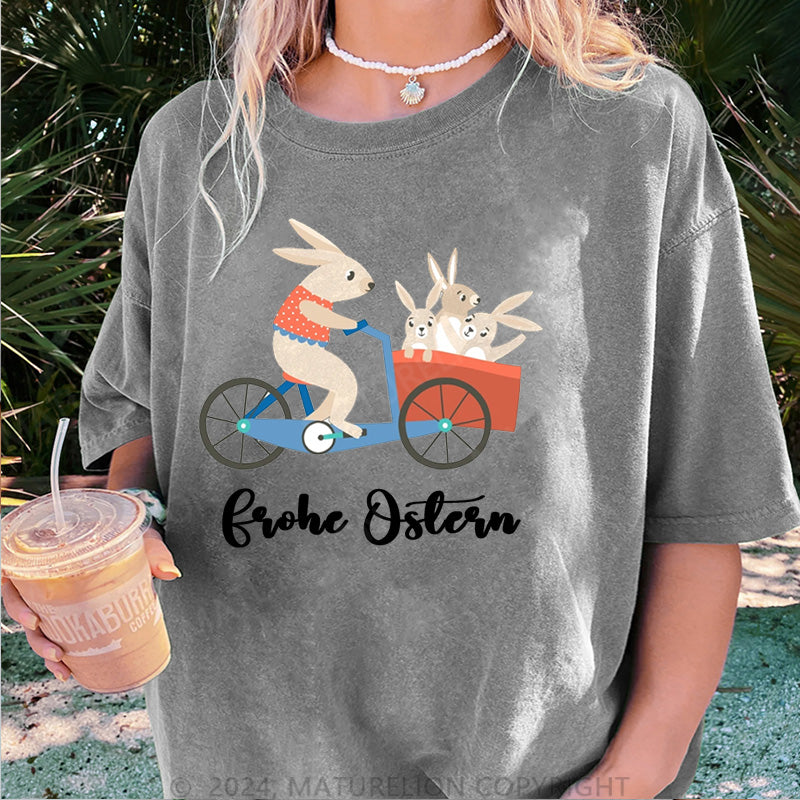 Maturelion Fahrrad Ostern Hase Damen Gewaschene Vintage T-Shirt