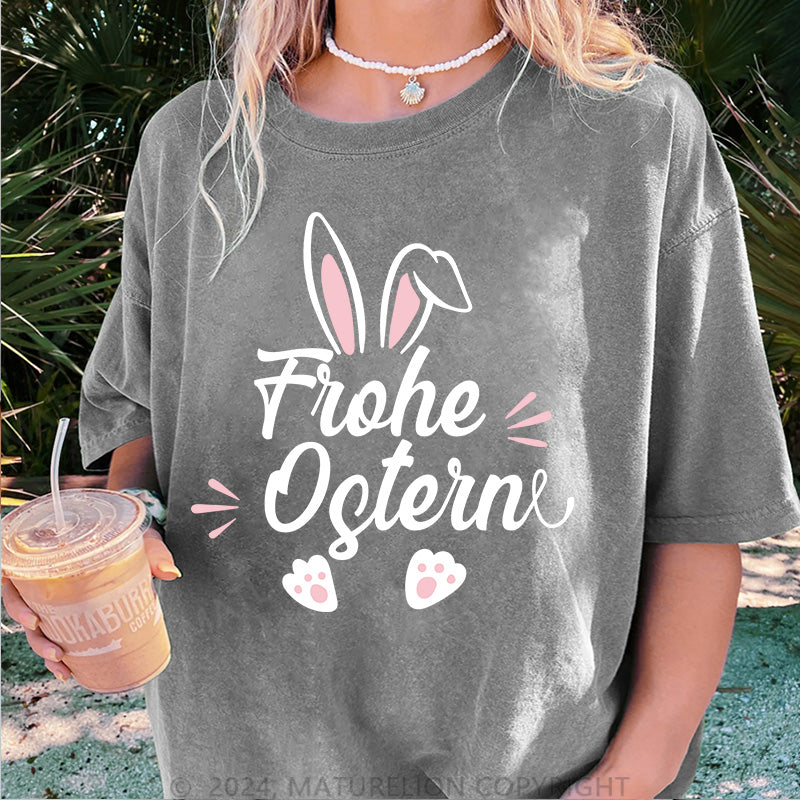 Maturelion Frohe Ostern Damen Gewaschene Vintage T-Shirt