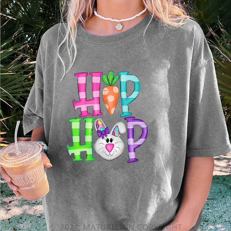 Maturelion Hip Hop Osterhase Damen Gewaschene Vintage T-Shirt