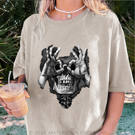 Maturelion Skelett Damen Gewaschene Vintage T-Shirt