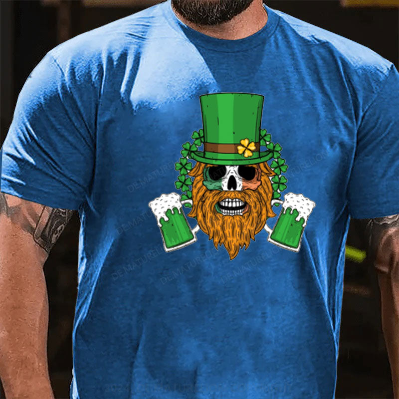 St. Patricks Tag Kleeblatt Skeleton Bier T-Shirt