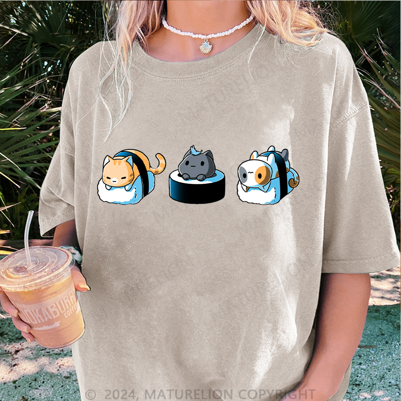 Maturelion Schönes Sushi Damen Gewaschene Vintage T-Shirt
