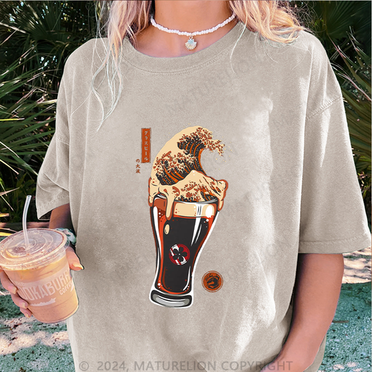 Maturelion Japanisches Bier Damen Gewaschene Vintage T-Shirt