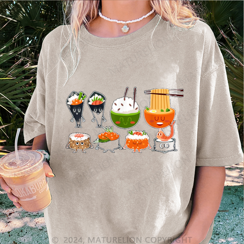 Maturelion Sushi und Ramen Damen Gewaschene Vintage T-Shirt