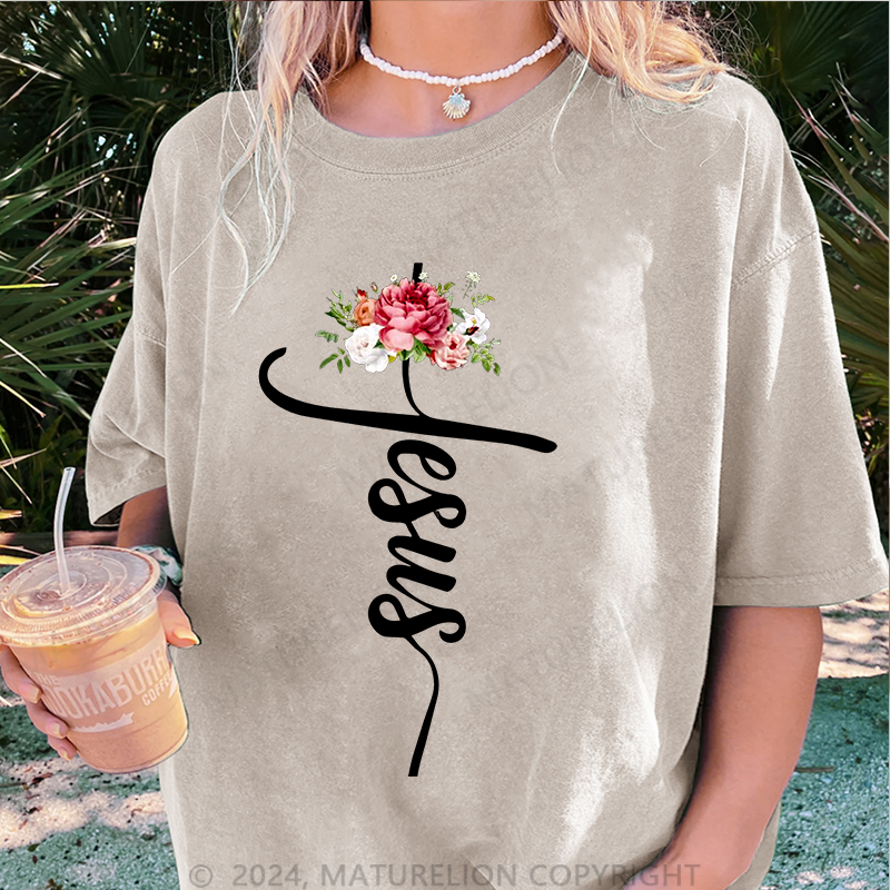 Maturelion Jesus Damen Gewaschene Vintage T-Shirt