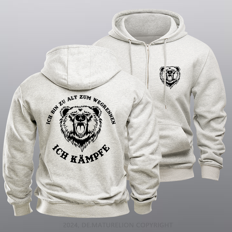 Maturelion Ich bin zu alt zum wegrennen Ich kämpfe! Böser Alter Mann Reißverschluss Hoodie