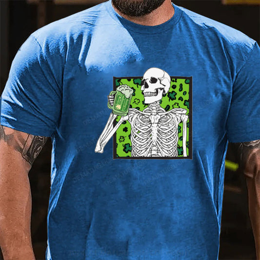 St. Patricks Tag Kleeblatt Skeleton Bier T-Shirt