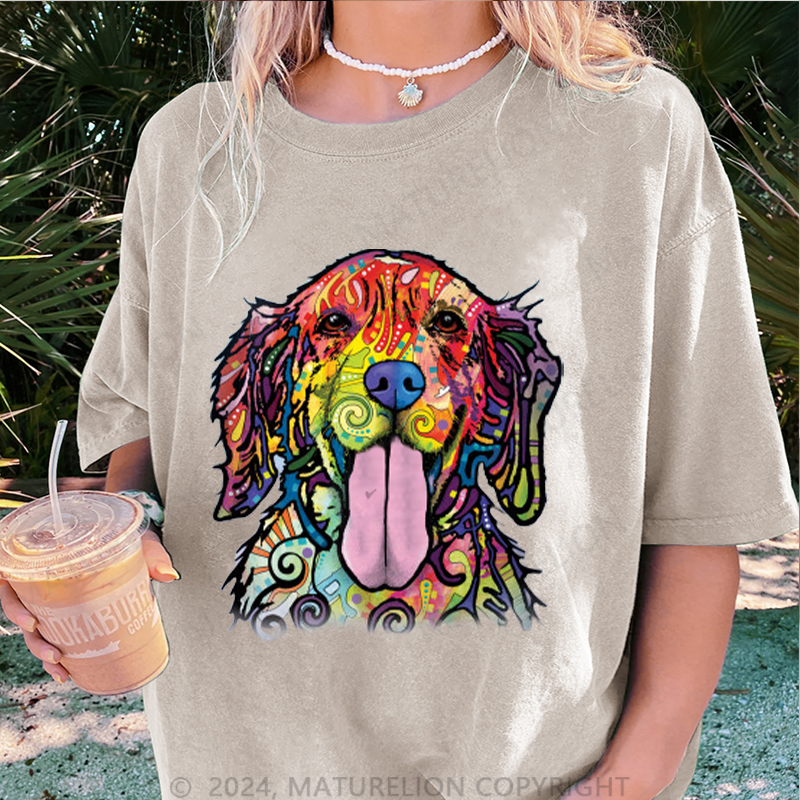 Maturelion Bunter Hund Damen Gewaschene Vintage T-Shirt