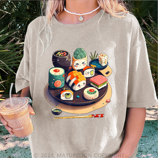 Maturelion Sushi Damen Gewaschene Vintage T-Shirt