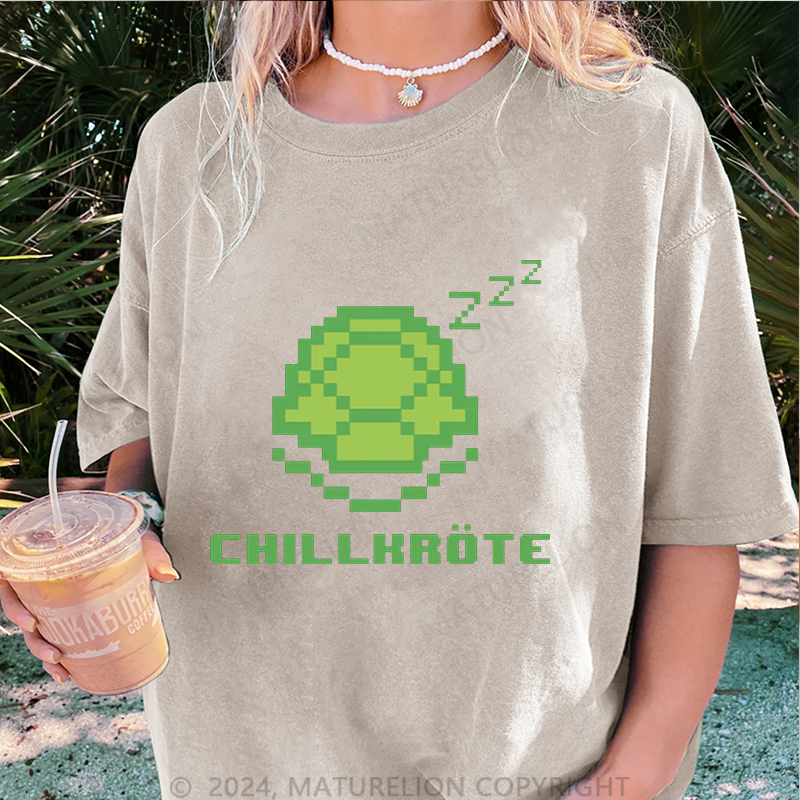 Maturelion Chillkröte Damen Gewaschene Vintage T-Shirt