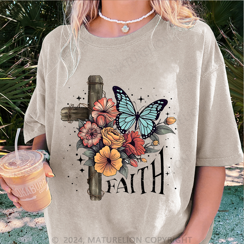 Maturelion Glaube Damen Gewaschene Vintage T-Shirt