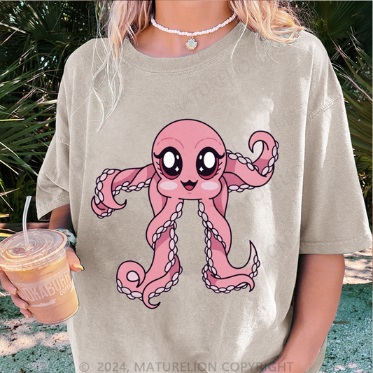 Maturelion Oktopus Damen Gewaschene Vintage T-Shirt