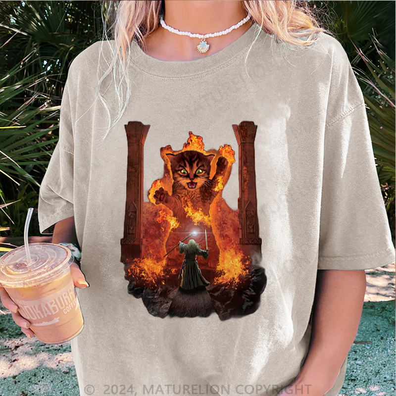 Maturelion Wütende Katze Damen Gewaschene Vintage T-Shirt