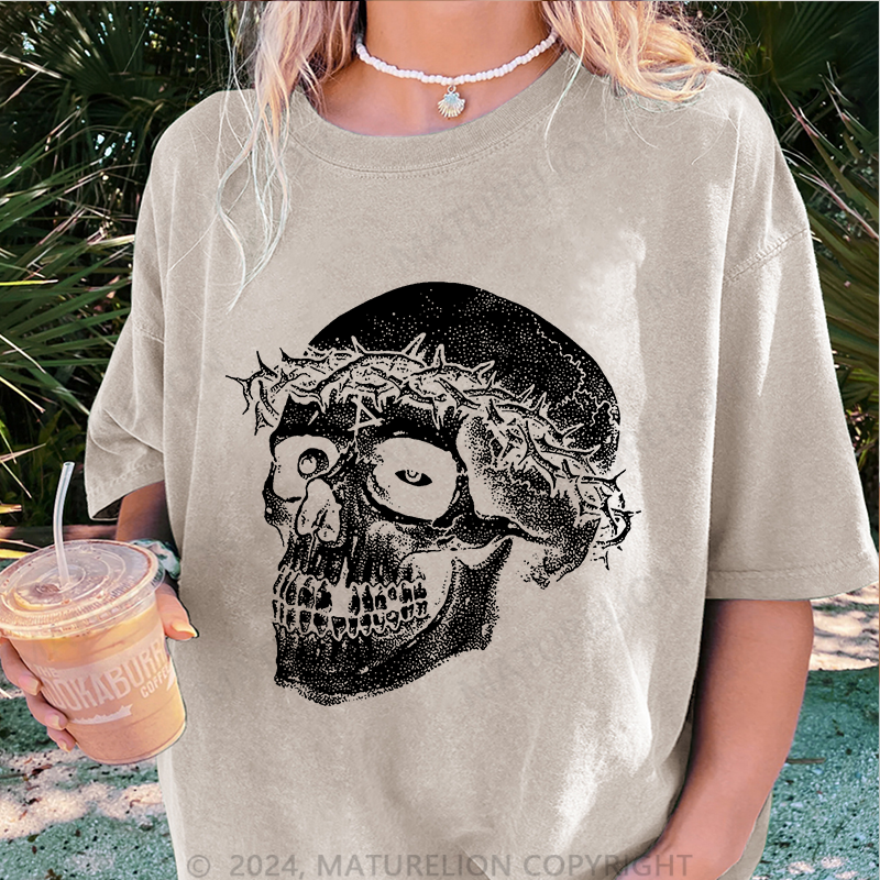 Maturelion Christus Skeleton Damen Gewaschene Vintage T-Shirt