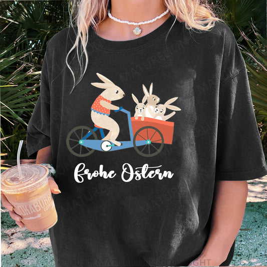 Maturelion Fahrrad Ostern Hase Damen Gewaschene Vintage T-Shirt