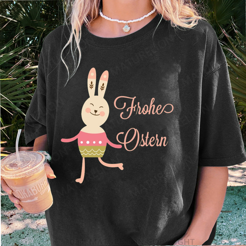 Maturelion Frohe Ostern Hase Tanzt Damen Gewaschene Vintage T-Shirt