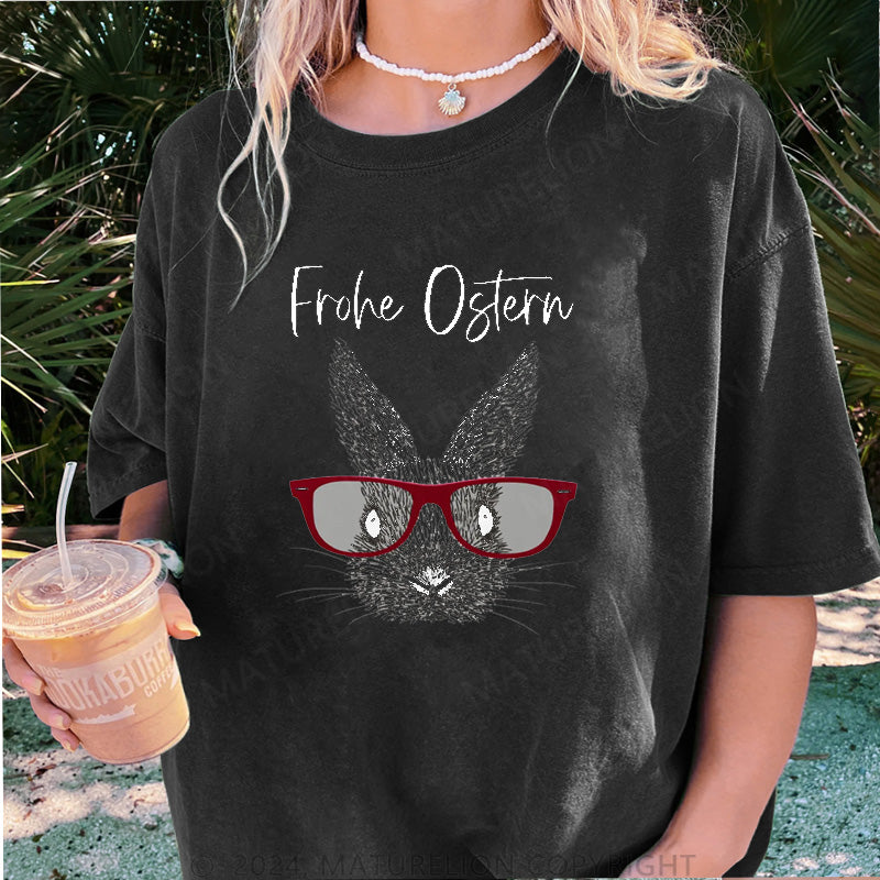 Maturelion Frohe Ostern und Osterhase Damen Gewaschene Vintage T-Shirt
