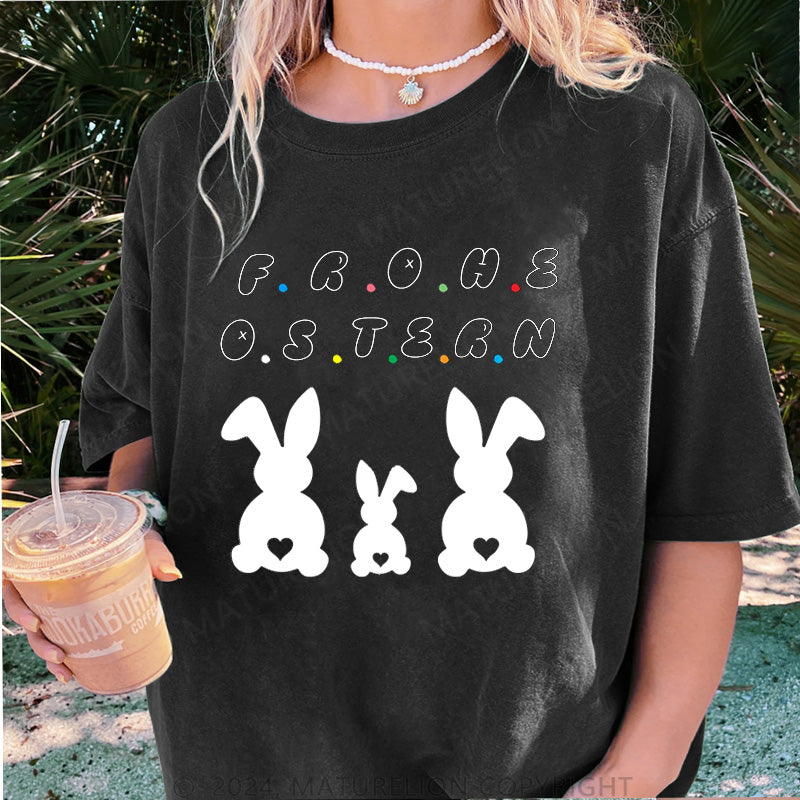 Maturelion Frohe Ostern Hasen Damen Gewaschene Vintage T-Shirt