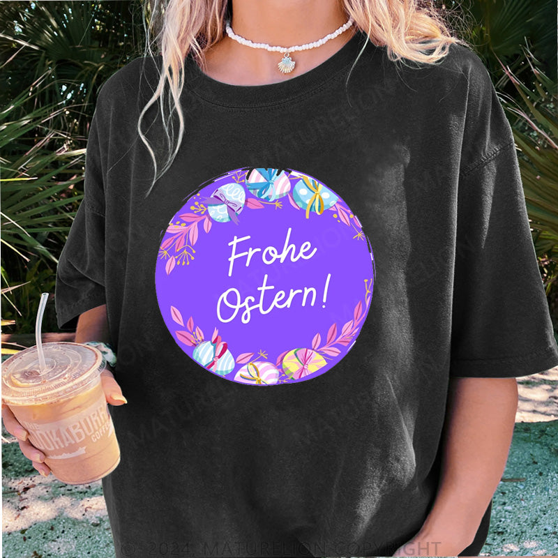 Maturelion Frohe Ostern Damen Gewaschene Vintage T-Shirt