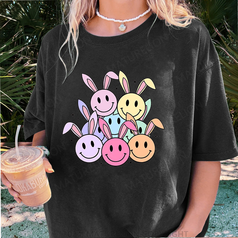 Maturelion Bunt Osterhasen Damen Gewaschene Vintage T-Shirt