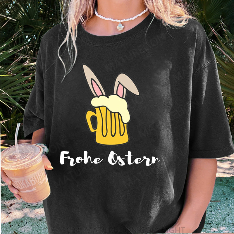 Maturelion Frohe Ostern Damen Gewaschene Vintage T-Shirt