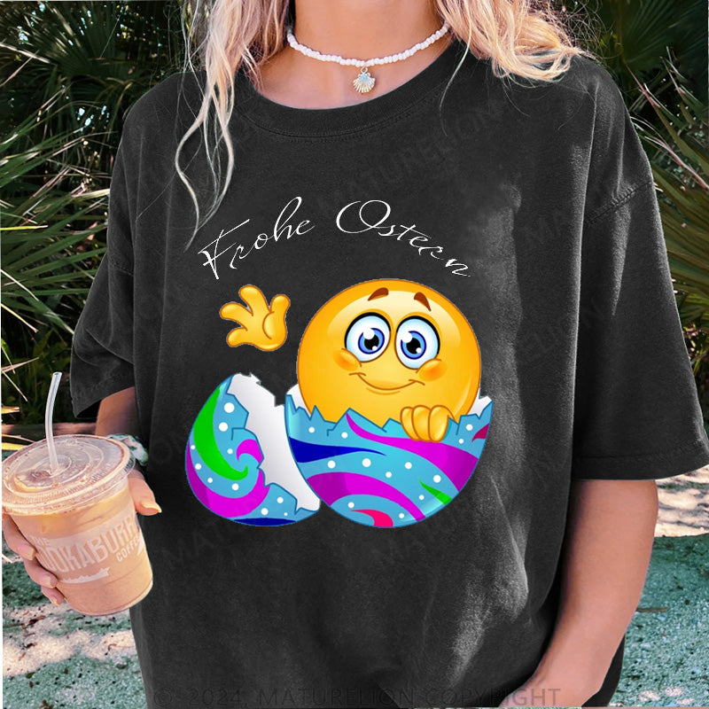 Maturelion Frohe Ostern Damen Gewaschene Vintage T-Shirt
