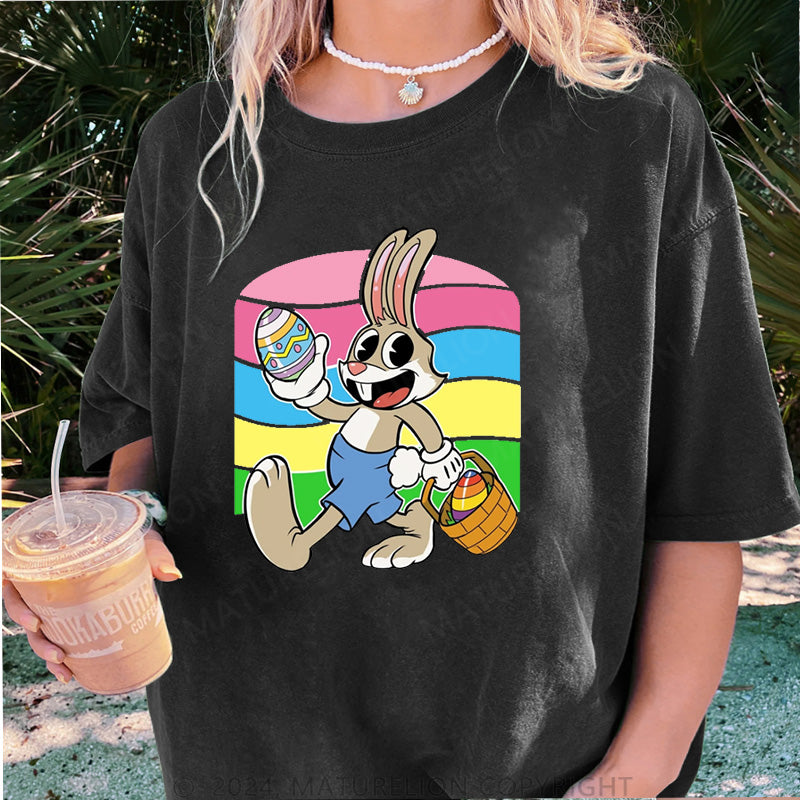 Maturelion Ostern Hase Ei Damen Gewaschene Vintage T-Shirt