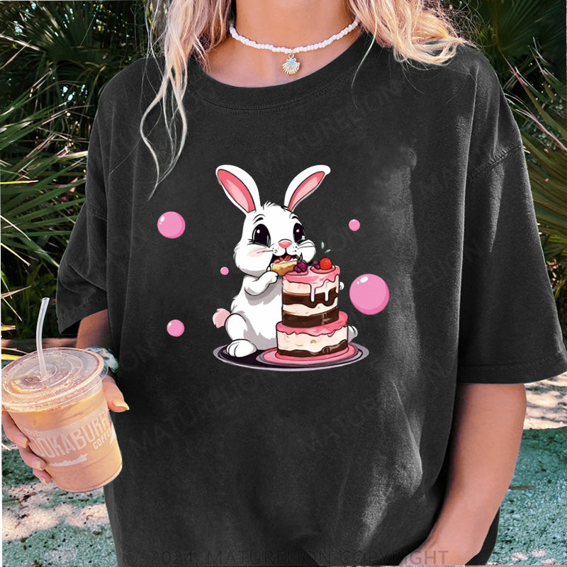 Maturelion Rosa Hase Damen Gewaschene Vintage T-Shirt