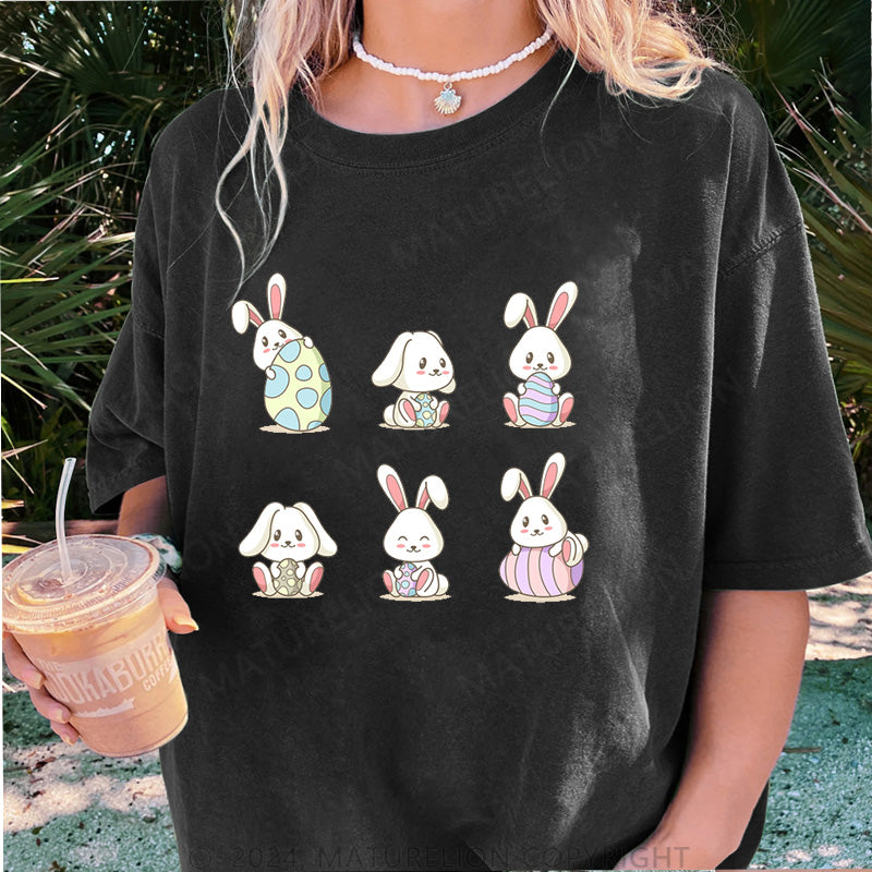 Maturelion Liebe Ostern Hasen Damen Gewaschene Vintage T-Shirt