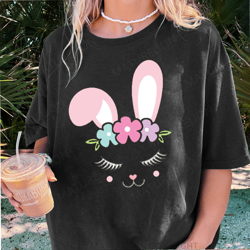 Maturelion Osterhase und Blumen Damen Gewaschene Vintage T-Shirt