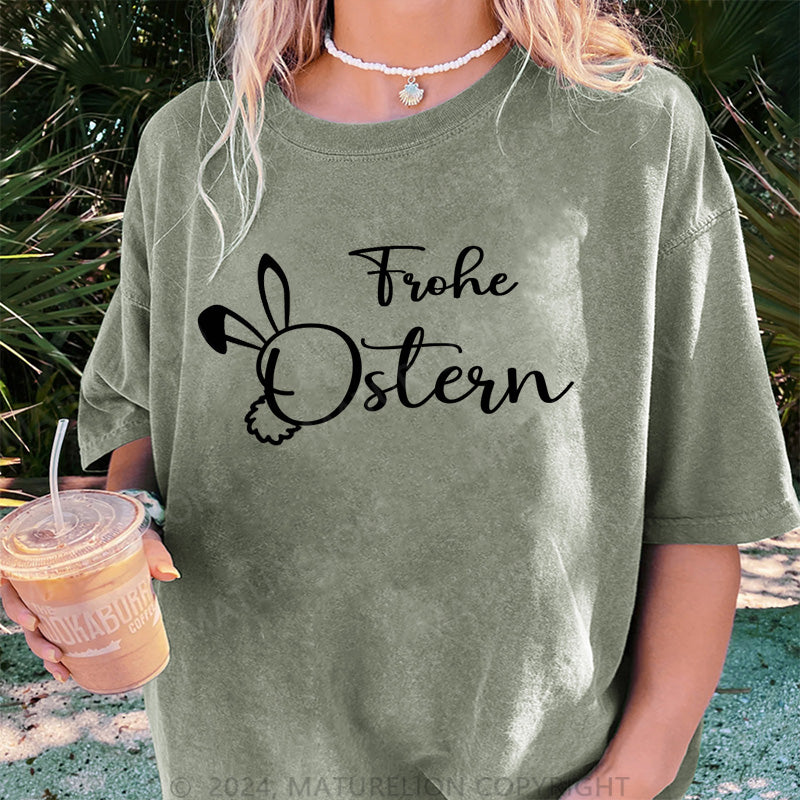 Maturelion Frohe Ostern Damen Gewaschene Vintage T-Shirt