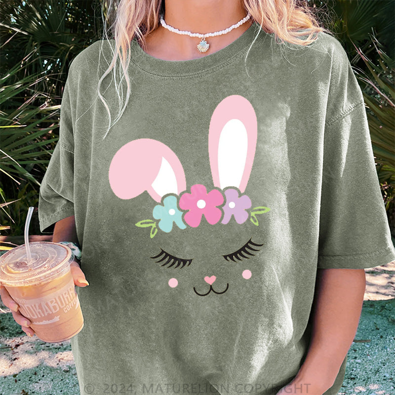 Maturelion Osterhase und Blumen Damen Gewaschene Vintage T-Shirt