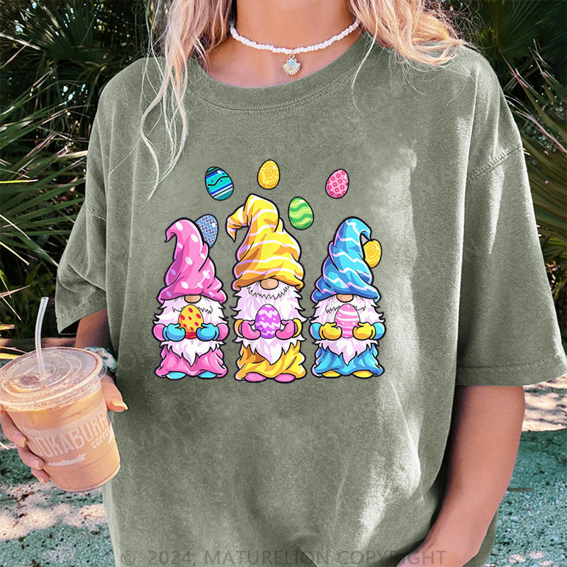 Maturelion Bunt Zwerg und bunt Ostereier Damen Gewaschene Vintage T-Shirt