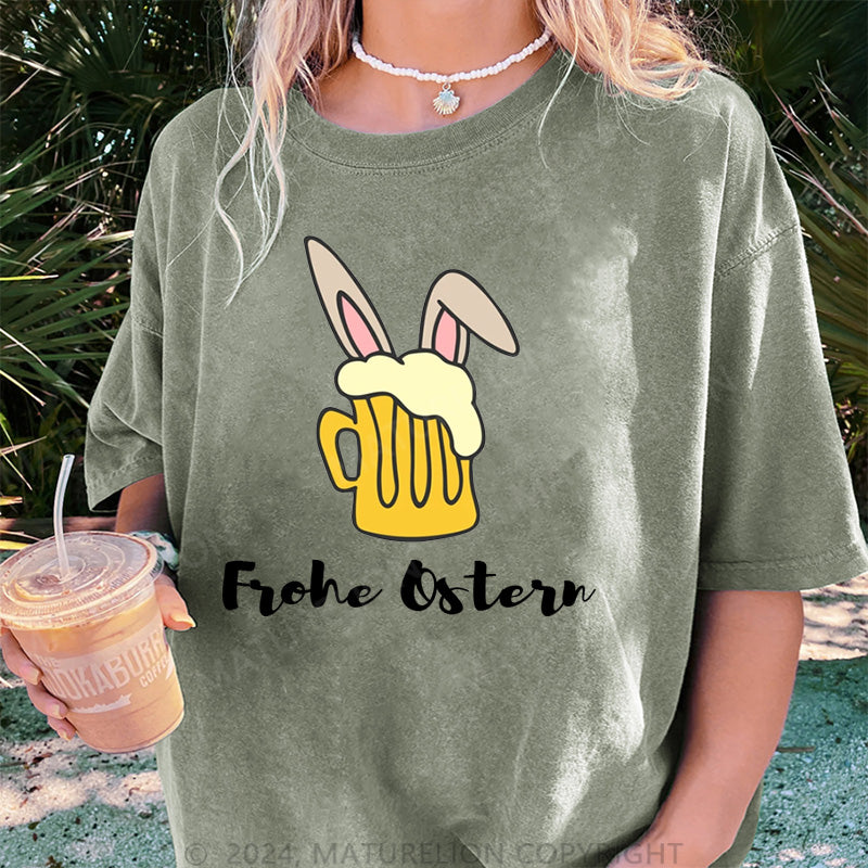 Maturelion Frohe Ostern Damen Gewaschene Vintage T-Shirt