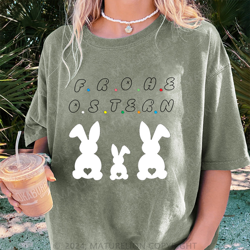 Maturelion Frohe Ostern Hasen Damen Gewaschene Vintage T-Shirt