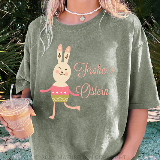 Maturelion Frohe Ostern Hase Tanzt Damen Gewaschene Vintage T-Shirt