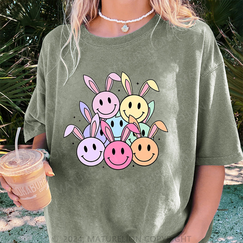 Maturelion Bunt Osterhasen Damen Gewaschene Vintage T-Shirt