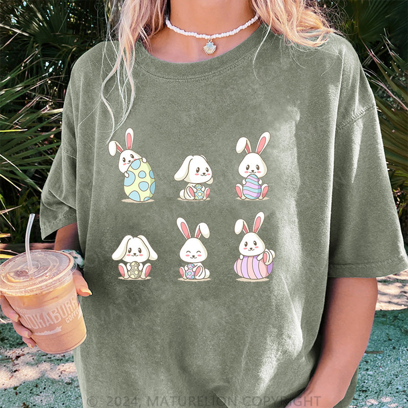 Maturelion Liebe Ostern Hasen Damen Gewaschene Vintage T-Shirt