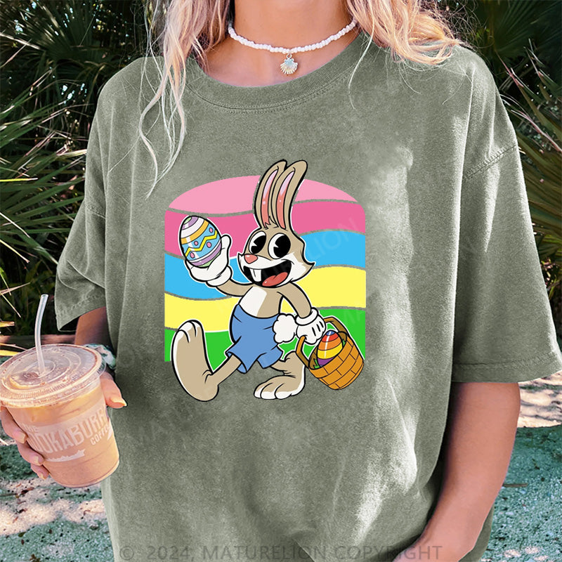 Maturelion Ostern Hase Ei Damen Gewaschene Vintage T-Shirt