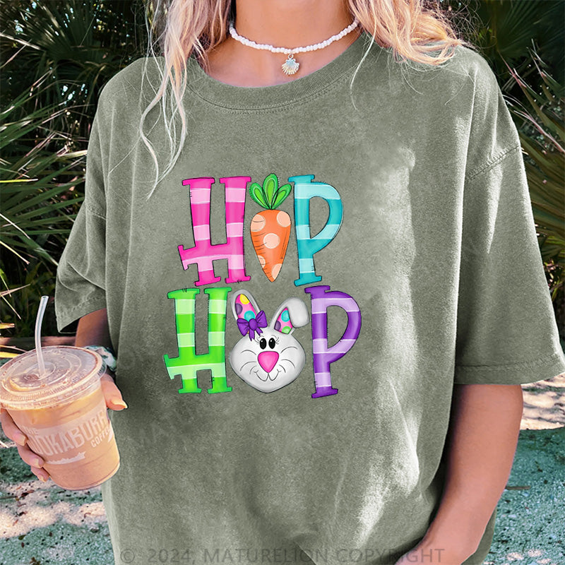 Maturelion Hip Hop Osterhase Damen Gewaschene Vintage T-Shirt