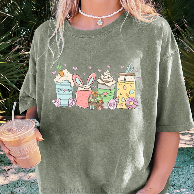 Maturelion Osterhase Getränke und Liebe Damen Gewaschene Vintage T-Shirt
